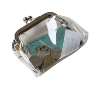 Dompet Koin Wanita Transparan PVC Minimalis Gaya Instagram dengan Jepitan Besi Anti Air, Tempat Headphone, Dompet Kecil untuk Sehari-hari