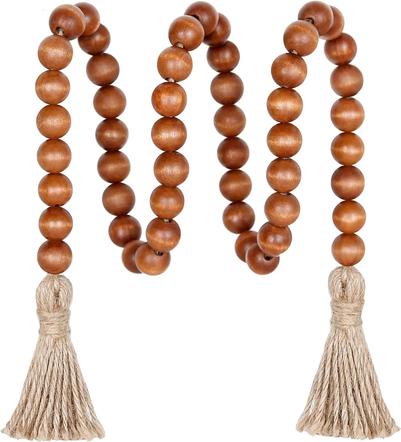 39in Wood Bead Garland Farmhouse Style with Tassels Versatile Prayer Beads for Boho Chic Wall Hanging Home Decor Wood Crafts