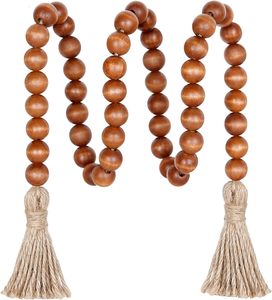 Guirnalda de cuentas de madera de 39 pulgadas <span class=keywords><strong>estilo</strong></span> granja con borlas cuentas de oración versátiles para colgar en la pared Boho Chic decoración del hogar artesanías de madera - Product Image 1