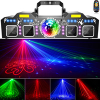 Mini projecteur laser 7-en-1 à quatre têtes 2026, lumière de scène compacte LED UV RGBW, prise universelle pour KTV et soirées DJ