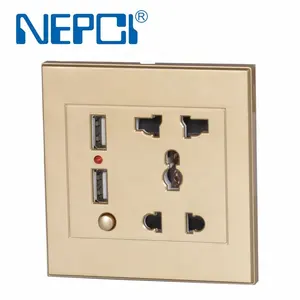 NEPCI Factory 5 Holes Universal Power Wall Outlet Socket Dual USB A Charger with Switch and LED Light