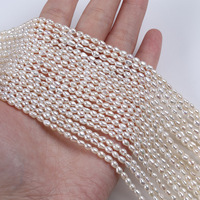 Perles d'eau douce naturelles en forme de riz 3-4mm blanches et vertes, brin semi-finie pour la fabrication de bijoux et de colliers, vente en gros