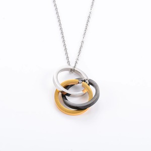 Collier pendentif unisexe en acier inoxydable plaqué or avec trois anneaux uniques, breloques circulaires, chaîne ras-du-cou, 3 couleurs, bijoux - Product Image 6