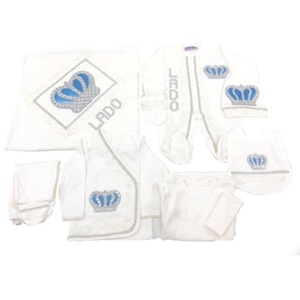 Pelele azul tejido de algodón para recién nacido, personalizado, venta al por mayor, 10 piezas, salida de Hospital - Product Image 1