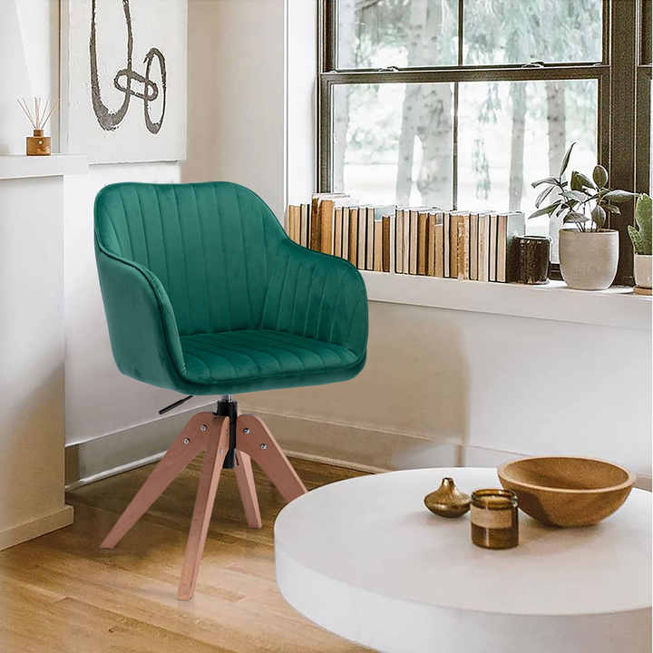 HMS Tufted Green Velvet Dining Arm Chair Natural Upholstered Living Room Furniture
