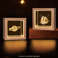 Veilleuse cube en cristal 3D avec gravure intérieure, cadre carré en bois, lampe chaude, souvenir, cadeau d'anniversaire, cadeau de mariage, veilleuse en cristal