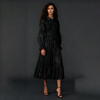 Robe décontractée longue à revers, style hiver 2025, nouvelle collection, robe pour femme texturée à taille nouée et manches lanternes