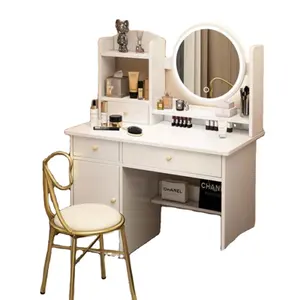 Modern Venetian Antique White Wood Covers Furniture Dresser Dressing Table with Glass Mirror