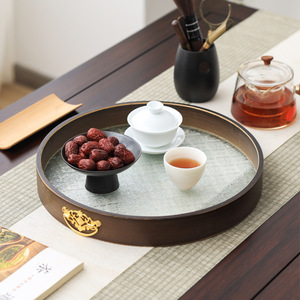 Plateau en bambou Weisai avec base en verre trempé, plateau rond pour servir le thé, le café, les aliments, pour la maison, l'hôtel, 020 - Product Image 3