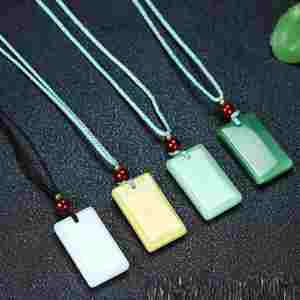 Minimalist Green Jade Safety Brand Pendant White Jade Square Necklace Unisex Couple Clothing Accessory Jade Stone Orname - Product Image 1