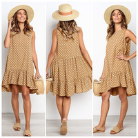Robe sans manches de printemps pour femme, mini-robe moulante à pois, col rond, style décontracté sexy, idéale pour la plage et les soirées