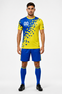 Ensemble de maillot de football à imprimé feuilles dégradées, maillot de football en mesh premium à séchage rapide, short, nom et numéro d'équipe personnalisés, sublimation OEM - Product Image 2