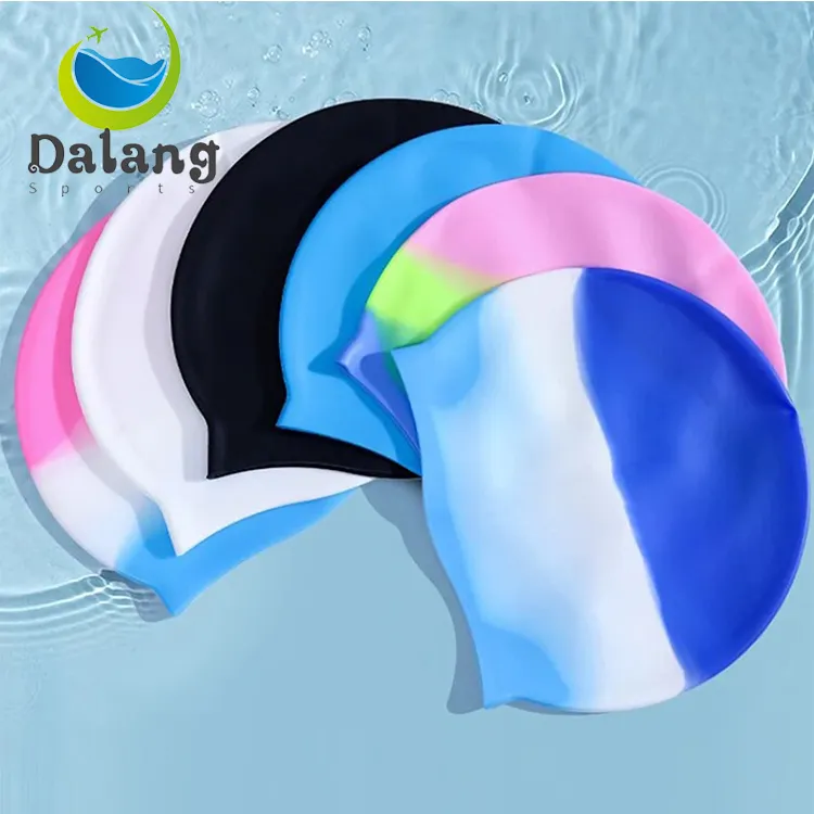 New Men Women Protect Ears Adult Gradient Color Waterproof custom swim chat swimming caps silicone professional