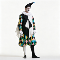 Costume de Harlequin Pierrot coloré pour homme, motif pique, tenue de clown diamant, déguisement vintage de cirque pour Halloween