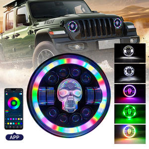 Phare LED en forme de crâne de 7 pouces avec anneau lumineux DRL Hi/Lo, phare circulaire universel RGB, étanche IP67, accessoires automobiles - Product Image 1