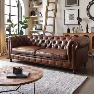 <span class=keywords><strong>Canapé</strong></span> de salon moderne en cuir véritable Chesterfield de style rétro américain de haute qualité, brun <span class=keywords><strong>chocolat</strong></span>, sectionnel 3 places, écologique - Product Image 6