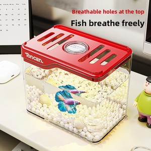 Kit d'aquarium de bureau moderne à LED, aquarium carré Betta avec lumière, décor écologique pour la maison et le bureau - Product Image 3