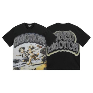 Camiseta de Manga Corta para Hombre, Diseño Urbano, 100% Algodón, Estampado Retro de Grafiti, Corte Holgado, con Diamantes - Product Image 3