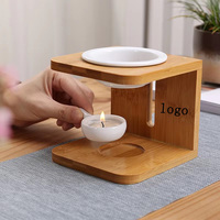 Brûleur d'encens et diffuseur d'huiles essentielles en bambou avec support en céramique pour bougie, diffuseur parfumé en bambou