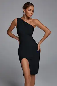 BellaBarnett venta al por mayor ropa señoras un hombro manga larga Mini Midi Maxi vendaje vestido Bodycon cóctel mujeres vestido de fiesta