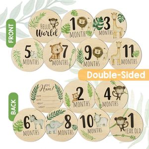 Safari Animals Newborn <b>Cards</b> Baby Shower Gift Monthly Wooden Discs Hello World <b>Milestone</b> Pregnancy - Product Image 3