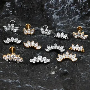 Wholesale Titanium Jewelry Piercing Polished PVD Gold Helix Earring Internally Theaded Labret Nose Ring Ready To Ship