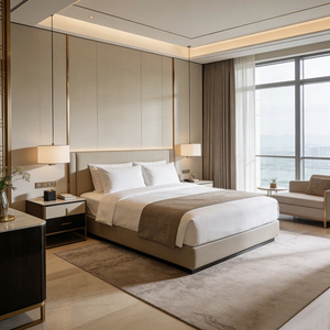 Fabricante Profissional de Móveis para Hotel, Conjuntos de Quarto 5 Estrelas, Cama de Hotel Luxuosa, Cama de Couro Confortável para Quarto de Hóspedes - Product Image 6