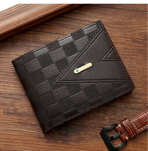 Người đàn ông cổ điển của thiết kế PU da kẻ sọc Bifold Ví mở đóng cửa Polyester Lót Tiền Thẻ tín dụng đồng xu ví túi chủ - Product Image 2