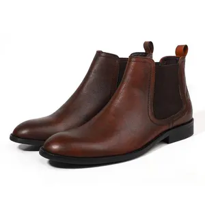 Fabrika doğrudan tedarik moda su geçirmez ayakkabı Chelsea Boot erkekler kahverengi deri çizme