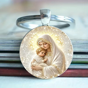 Souvenirs d'église, breloques religieuses en alliage de zinc avec impression numérique, porte-clés religieux Marie Enfant ou cadeaux de baptême - Product Image 3