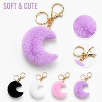 Porte-clés en fourrure en forme de lune, mignon et moelleux, breloques de couple, pendentif de sac, sangles de téléphone, cadeaux pour filles, femmes, étudiants, enfants et amis