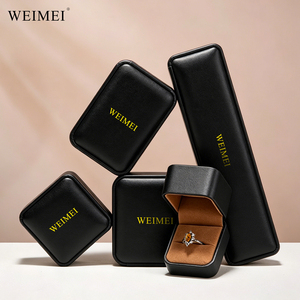 WEIMEI Custom Logo Minimalist Luxury PU Leather <b>Ring</b> Necklace Earrings Packaging Luxury Wholesale Gift Packaging Jewelry <b>Box</b> - Product Image 3