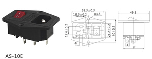 IEC 320 C14 3 Pin 10A 250V AC Residential/General-Purpose <strong>Tabletop</strong> Socket with Rocker Switch Quick-blow Fuse and Switch - Product Image 3