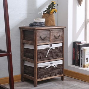 Meuble de salon en gros à prix abordable, design simple, en bois massif de Paulownia, avec tiroirs en rotin tressé, étagère de chevet - Product Image 6