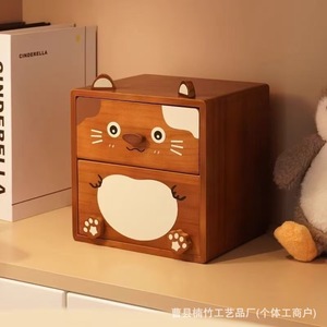 Solid Wood Desktop Jewelry Box Double Layer Drawer Cosmetic Storage Wooden <b>Cartoon</b> Organizer Pine Material Shandong Origin - Product Image 3