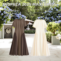 TAOP&ZA 2025 – Robe longue tissée respirante style vintage avec fermetures éclair, col rond uni, manches courtes, coupe trapèze, en polyester écologique