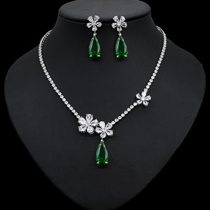 موضة جديدة من HIBRIDE قطرة ماء <span class=keywords><strong>2</strong></span> قلادة و زهرة مكعب طقم مجوهرات زركونيا للنساء زفاف زفاف - Product Image 3