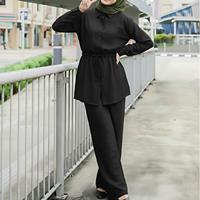 Ensemble 2 pièces pour femmes avec col rabattu et lacets, pantalon large, vêtements de prière du Ramadan, vêtements islamiques de Dubaï, abaya turque
