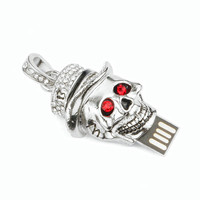 BAO-001 OEM desain gratis 16 GB tengkorak bentuk kristal USB Flash Drive keren kalung perhiasan CrossBones usb disk