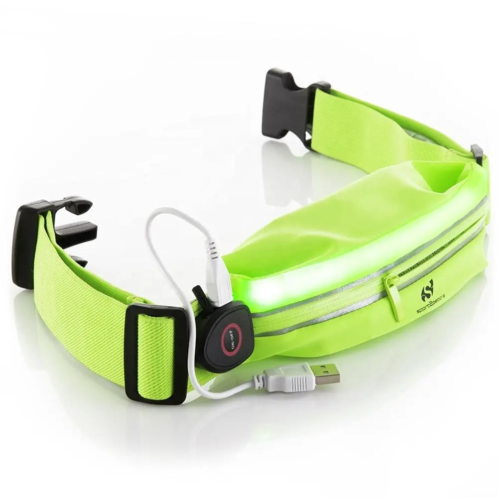 Waterproof USB Charging LED Light Running Belt Sport Waist Bag Belt
