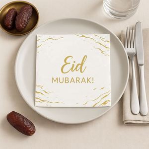 Décorations de table pour fête, serviettes en papier dorées à 2 plis, 16 pièces, motif marbré, Eid Mubarak - Product Image 2