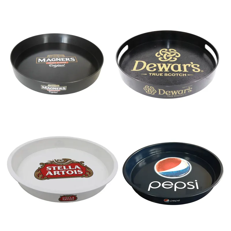 Full Color Imprinting Non Slip Round Rectangle ABS Plastic Metal Restaurant Fast Food Serving Tray and Bar Tray