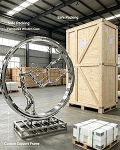 Escultura moderna <span class=keywords><strong>de</strong></span> anillo en acero inoxidable con acabado espejo, ideal <span class=keywords><strong>para</strong></span> espacios públicos como hoteles y centros comerciales. - Product Image 6