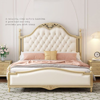 Lit King Size en Bois Massif Style Campagne Américaine, Design Nordique et Chinois Moderne, Tête de Lit Lumineuse Écologique pour Chambre Parentale
