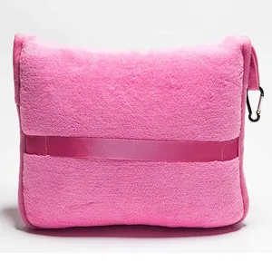 Oeko set selimut dan bantal kustom, set selimut perjalanan Logo kustom dapat dilipat portabel 4 dalam 1 dengan tas