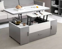 Ensemble de table basse relevable multifonctionnel moderne en bois massif avec plateau en verre trempé, hauteur réglable, pour salon, avec pierre frittée intégrée