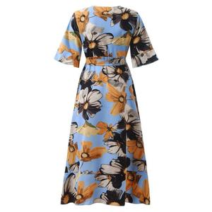 Abito Casual Bohemien da Donna <span class=keywords><strong>Taglie</strong></span> <span class=keywords><strong>Forti</strong></span> con Stampa Irregolare, Vestito a Coda di Pesce a Maniche Corte con Ampia Gonna e Cintura - Product Image 6