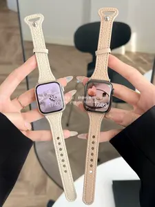 Bracelets de <span class=keywords><strong>montre</strong></span> en <span class=keywords><strong>cuir</strong></span> pour femmes tendance, 38 mm 42 mm, remplacement de <span class=keywords><strong>montre</strong></span> intelligente pour Apple Iwatch 10 9 8 SE Series - Product Image 3