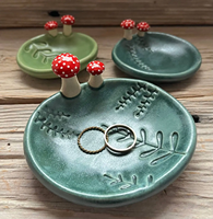 En gros, Plat à bagues en céramique émaillée, motif champignon, porte-bijoux décoratif, plateau en porcelaine, assiette de table, rétro traditionnel
