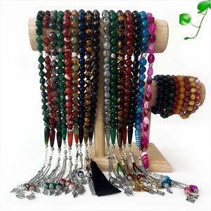 천연 블랙 마노 Aqeeq 10mm 타원형 비즈 아연 합금 + 스테인레스 스틸 이슬람기도 비즈 Tasbih 이슬람 묵주 - Product Image 6